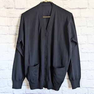 Prada Wool Cardigan Sweater 42 Navy Blue Long Sleeve V Neck Designer Pockets